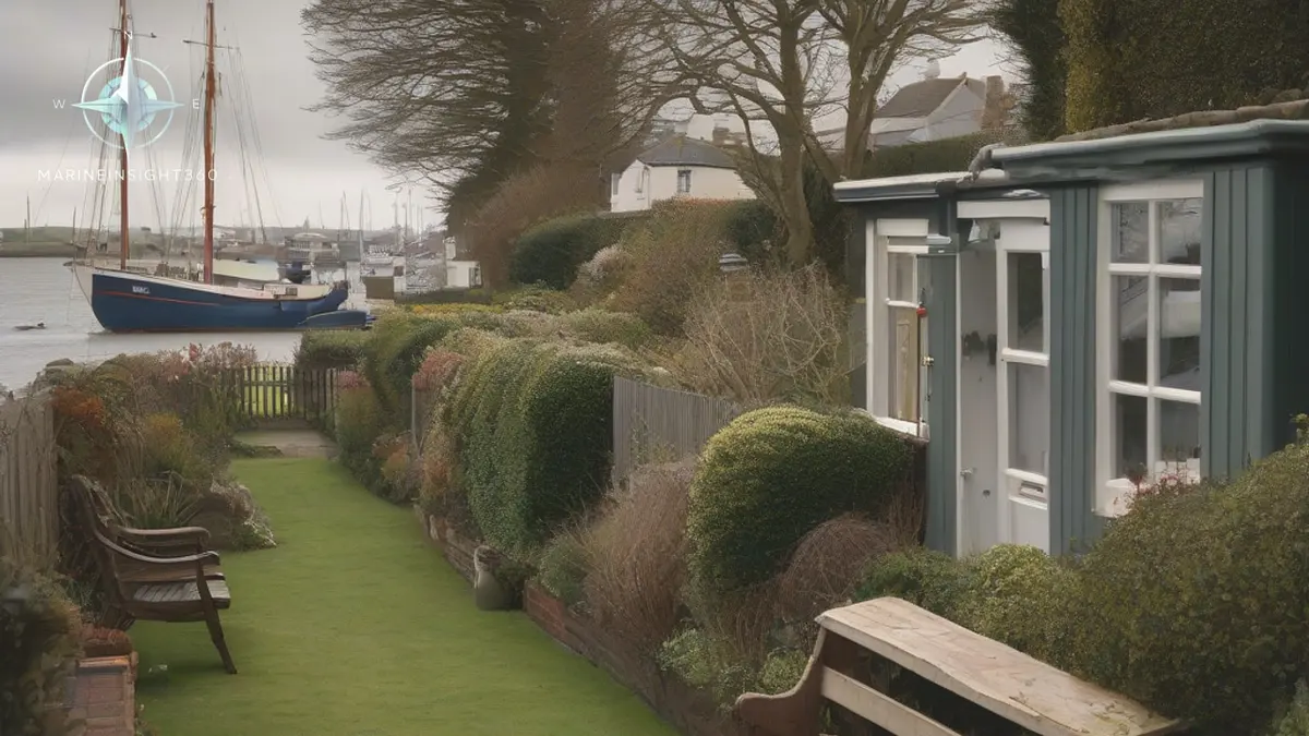 Retired mariner on the porch of a seafarers' shore accommodation house overlooking moored fishing boats
