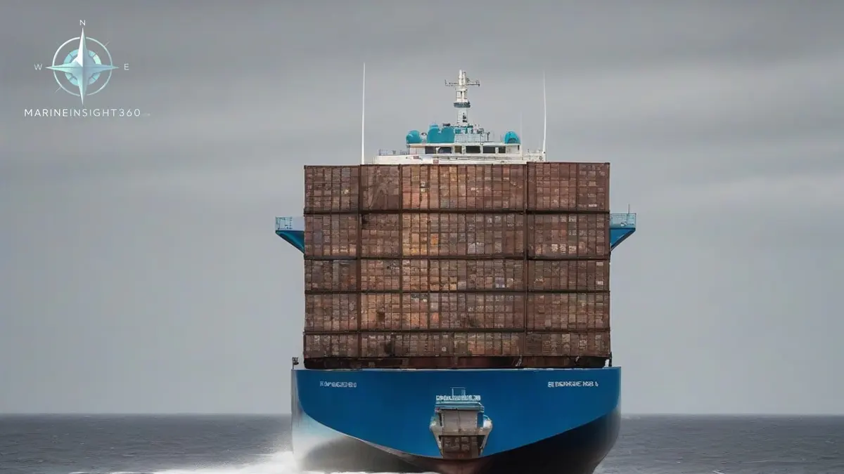 Feeder container ship listing hard to starboard at sea with containers in the water