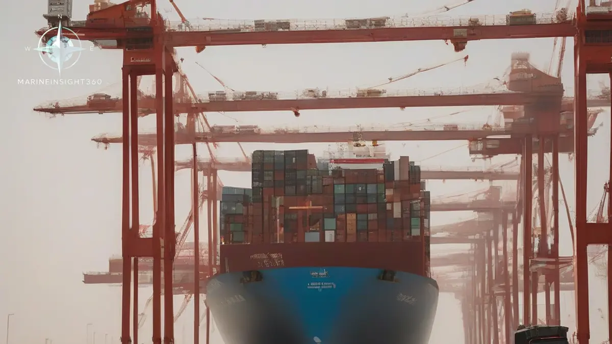 Container ship alongside a Saudi Red Sea terminal with quay crane spreaders hanging idle above