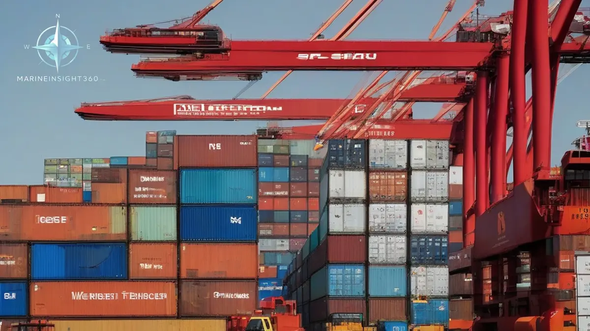 Gantry cranes working a container ship at a Southern Africa terminal quay