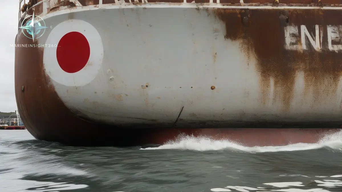 Ensign of a ship's flag state flying from the stern staff of a merchant vessel in harbour