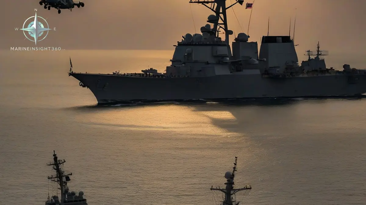 Iran strikes US bases in Middle East after Trump attacks illustrated with shipping security and route risk for Marine Insight 360 readers