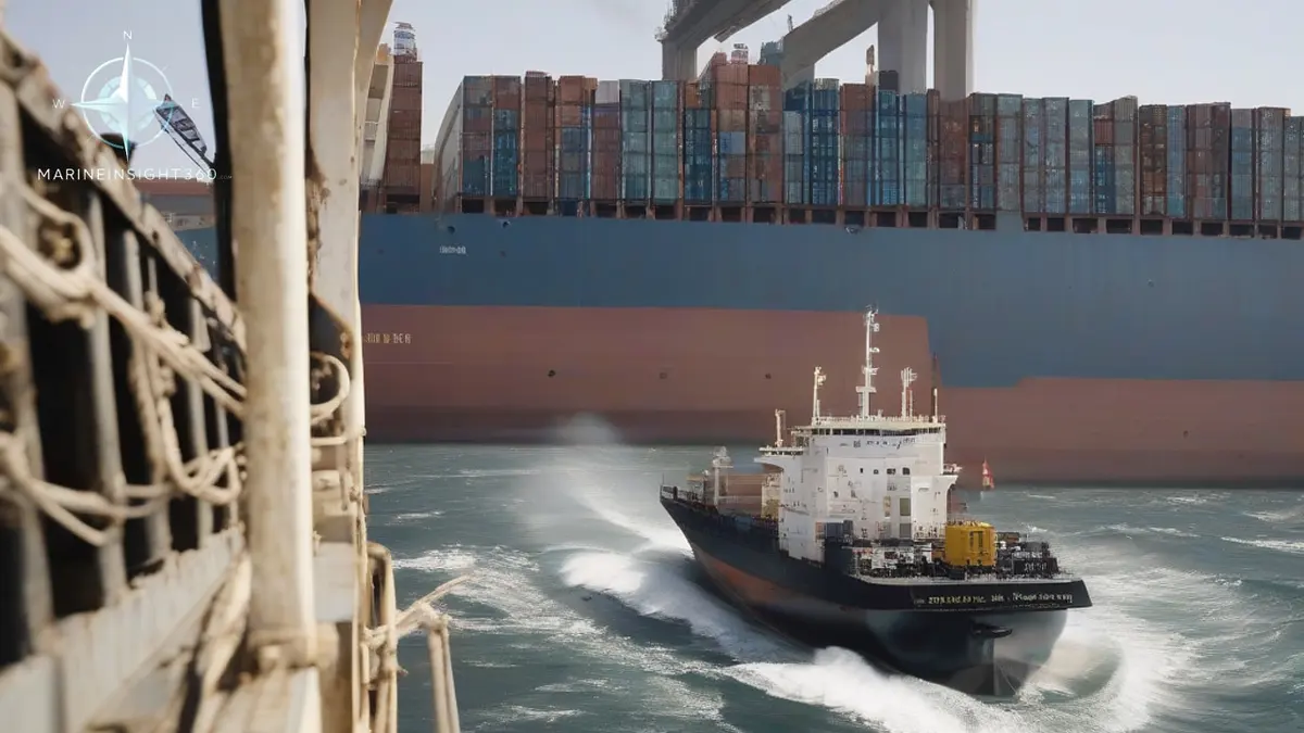 Container ship in the Gulf of Oman with blown out windows and scoring on the bridge front