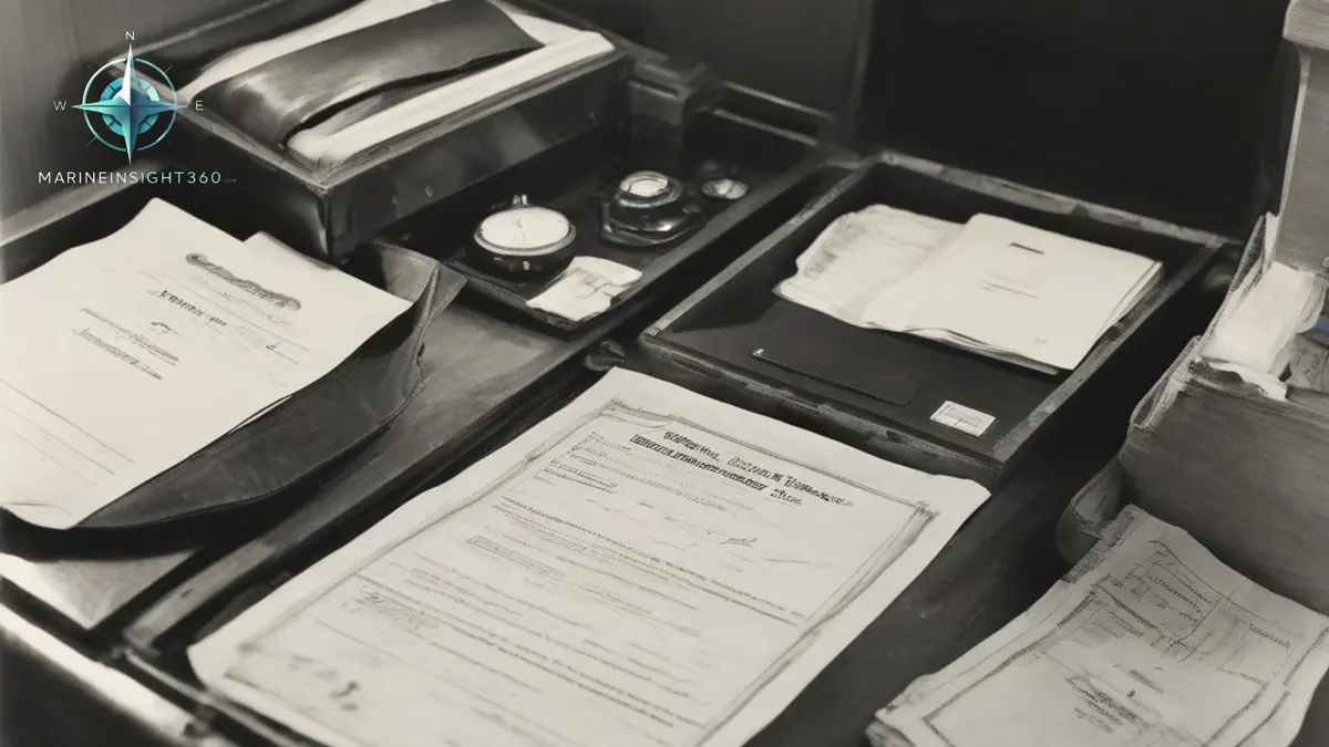UK deck officer's desk with discharge book and forms for certificate of competency renewal