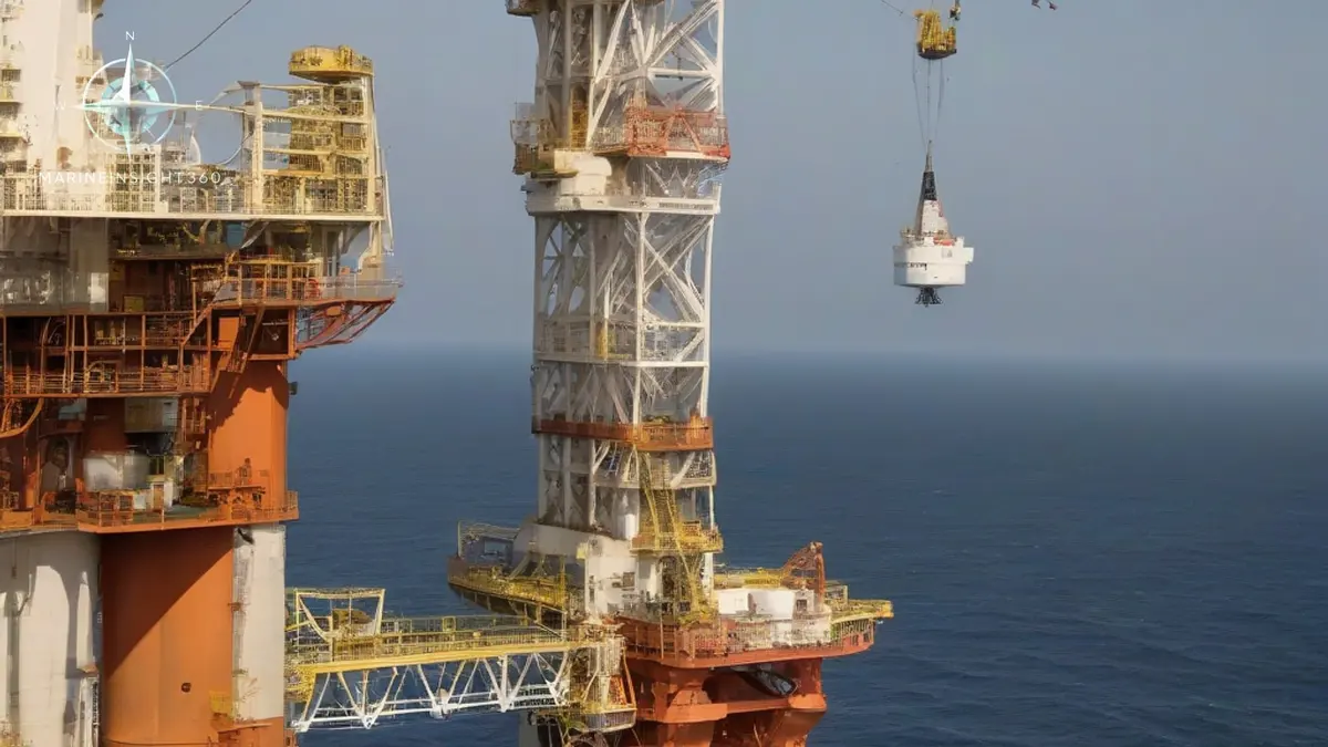 Deepwater drillship working off the Namibia coast with an offshore supply vessel standing by