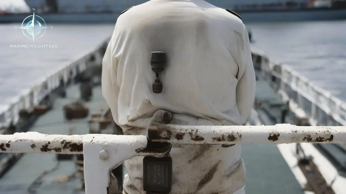 Ship captain on the bridge wing of a merchant vessel watching a berthing operation