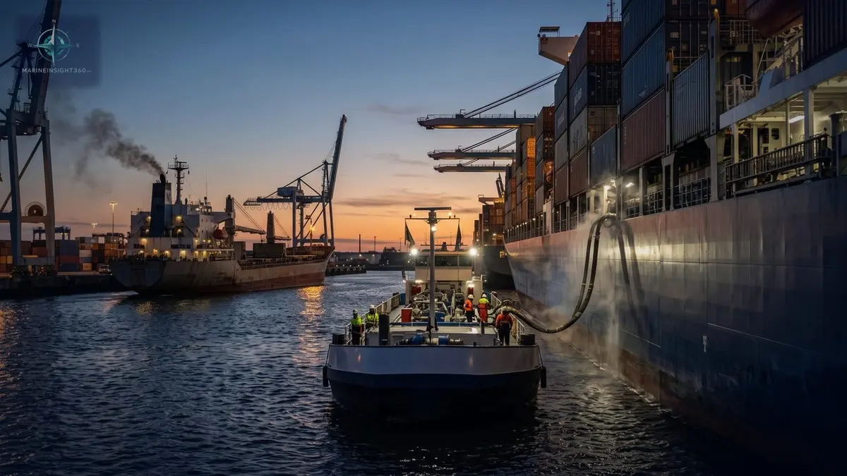 Shipping Faces Fuel Transition Hurdles Amid IMO Delay and Fragmented Rules illustrated with ship engine-room equipment for Marine Insight 360 readers