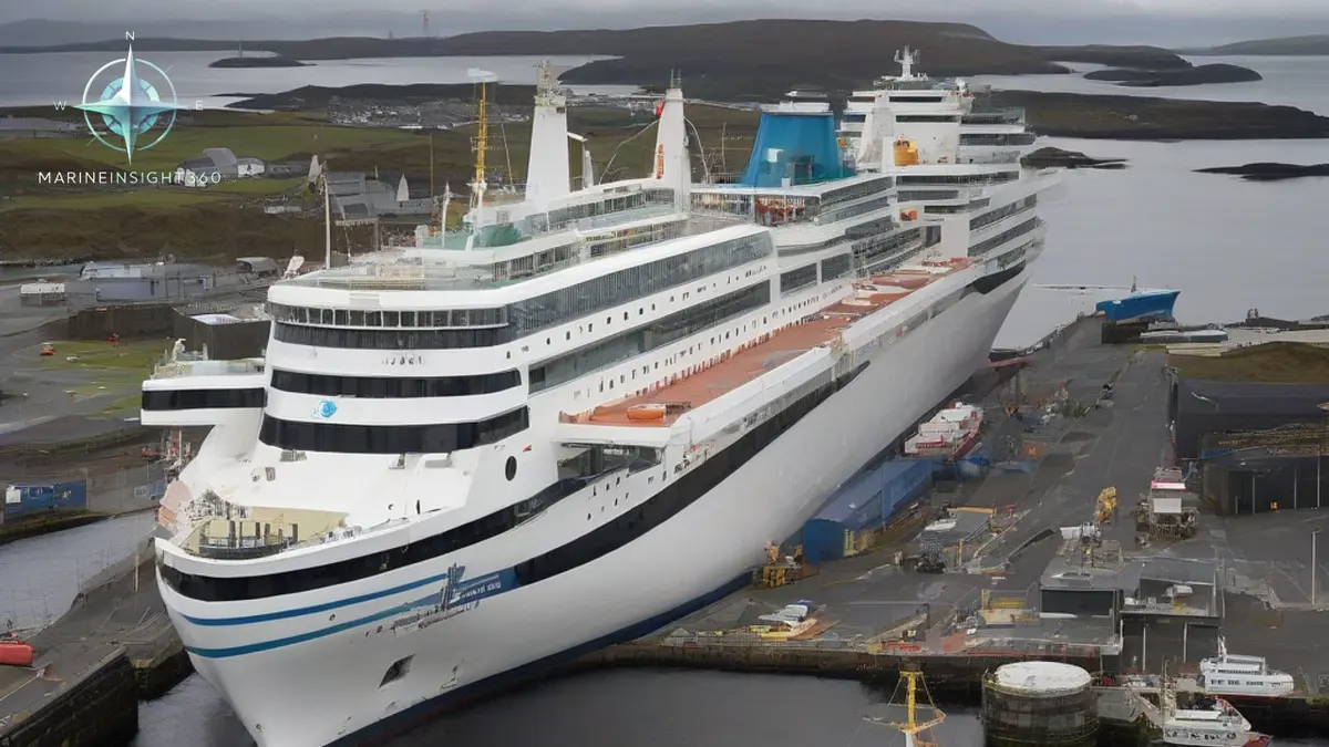 Large cruise ship berthed at the new deep water terminal at Stornoway on the Isle of Lewis