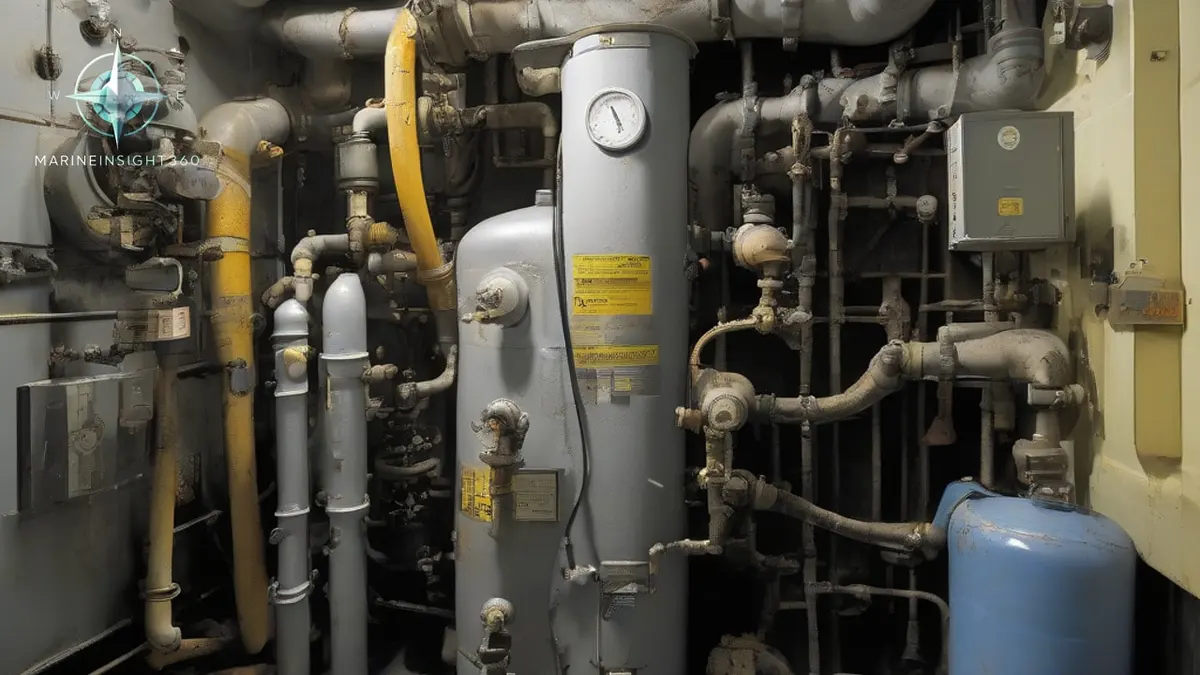 Oily water separator and lead-sealed overboard discharge valve in a ship engine room