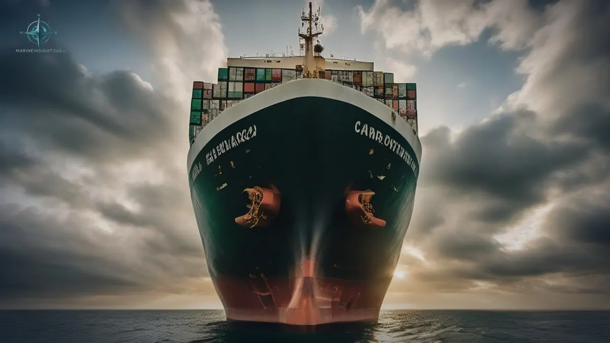 Illustration of a 150 TEU container ship powered by hydrogen fuel cells and wind sails