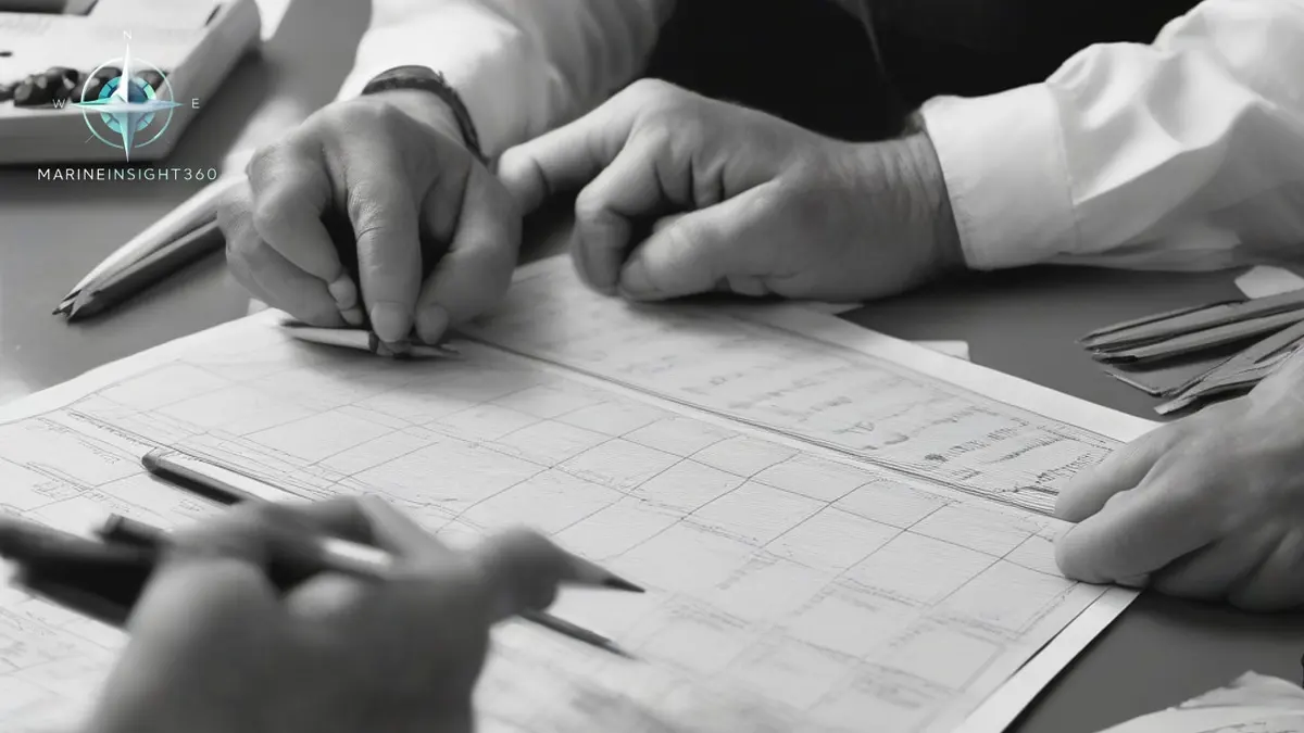 Mariner working chartwork with dividers and parallel rulers while preparing for a Coast Guard exam