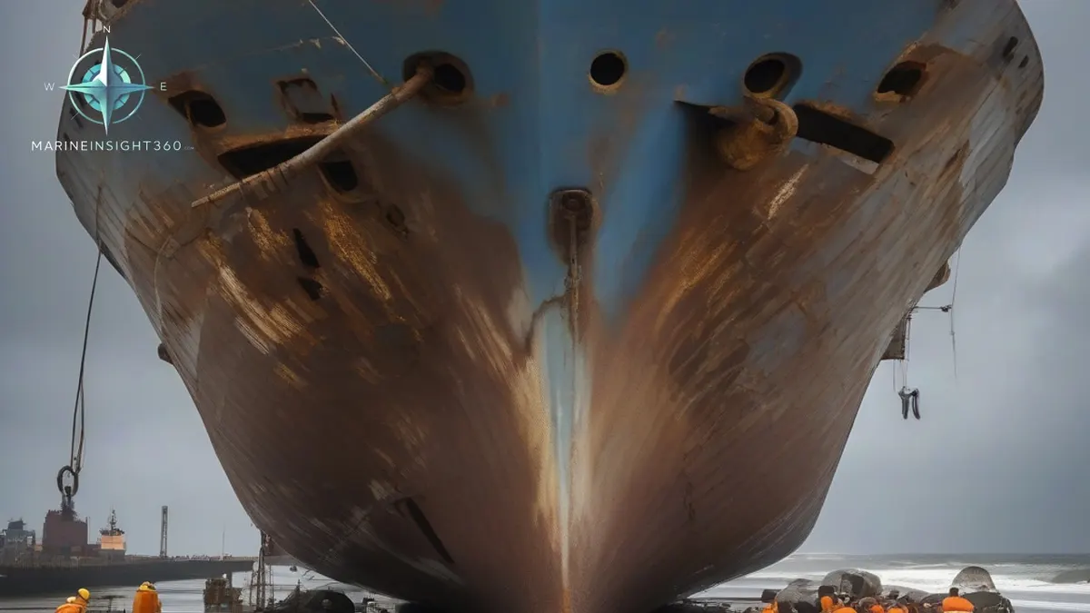What is a Beaching Of Ships? illustrated with ship engine-room equipment for Marine Insight 360 readers