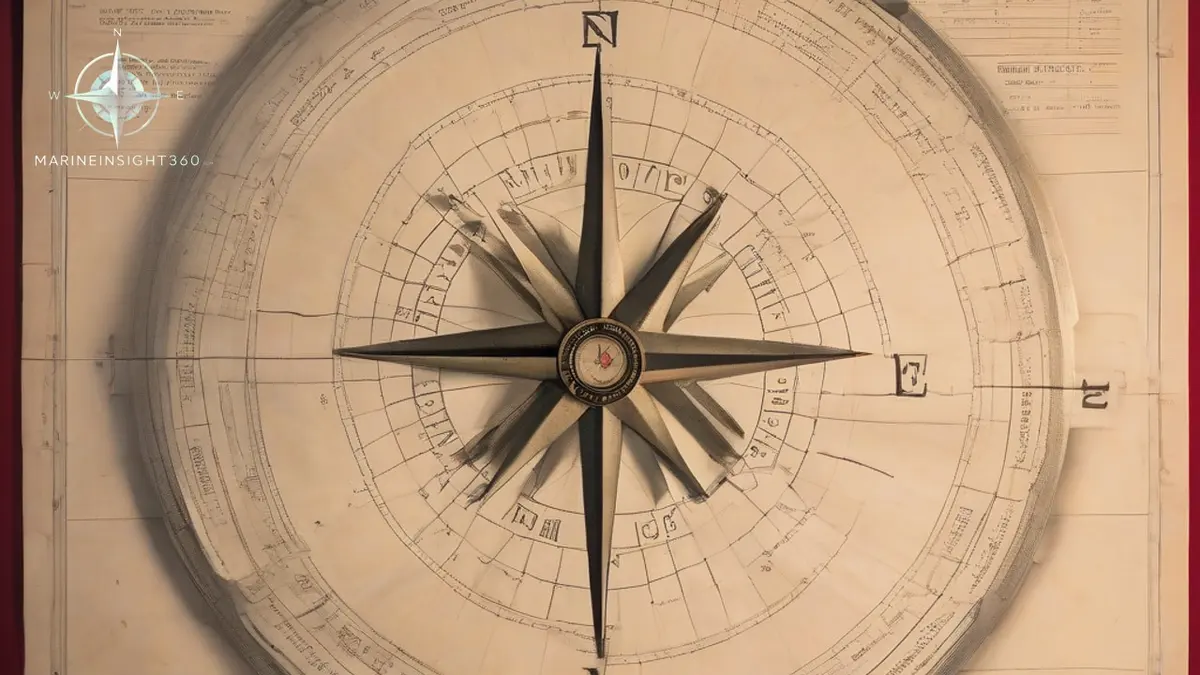 Chart table at night with parallel rules and dividers across the compass rose beside a pencilled course line