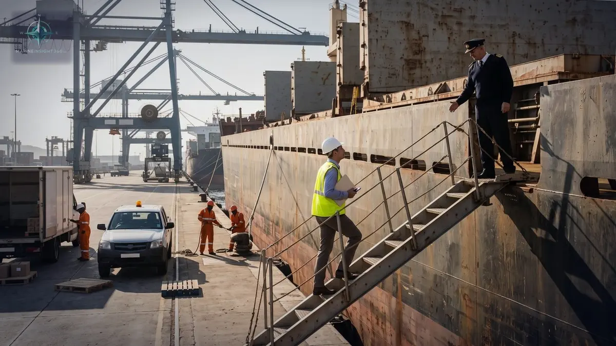 Shipping agent coordinating a container ship port call from the quay