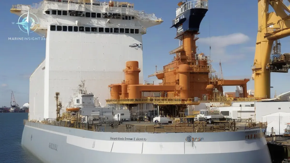 Gas carrier alongside a US terminal with a coast guard patrol boat holding a dangerous cargo security zone