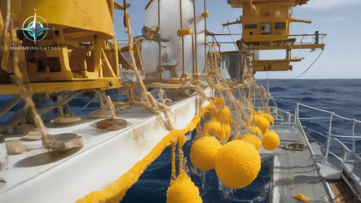 Deep-water lander in its cradle on the afterdeck of a research vessel working over the Challenger Deep