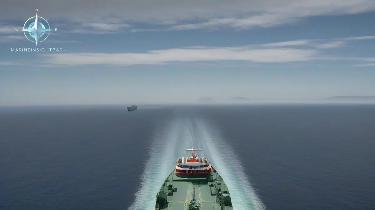 Ships crossing the Strait of Gibraltar seen from a bridge wing with the Rock beyond
