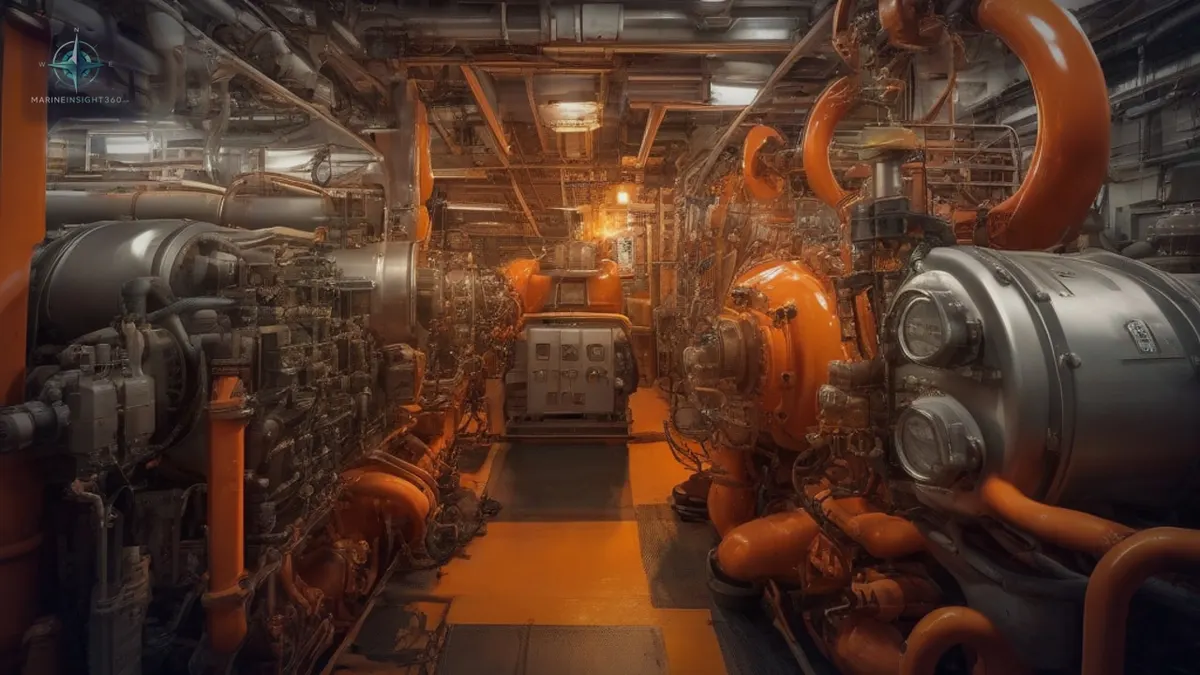 Marine propulsion system with propeller and engine-room engineering detail