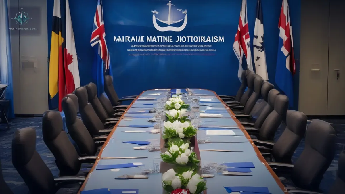International maritime policy meeting with delegates and shipping regulation context