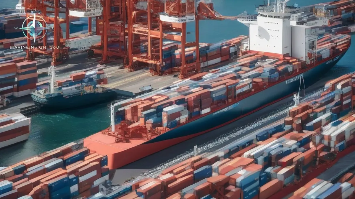 Cargo ships navigating Hormuz Strait with geopolitical tensions highlighted